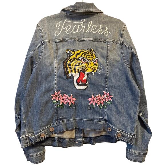 Torrid Fearless Embroidery Tiger Denim Women's Trucker Jacket 3X - Picture 1 of 8